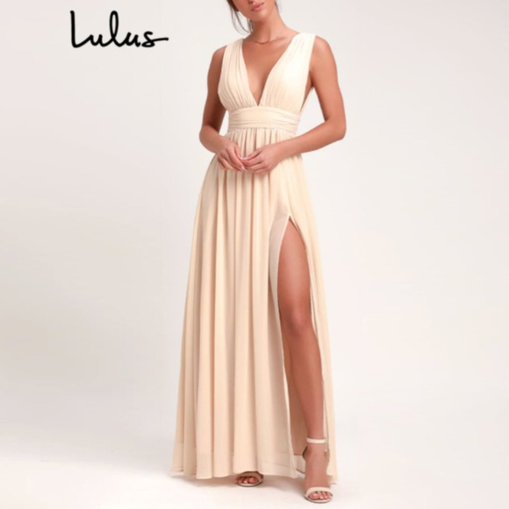 Lulu’s Heavenly Hues Cream Maxi Dress